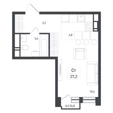 Квартира-студия: Московская область, городской округ Подольск, деревня ...
