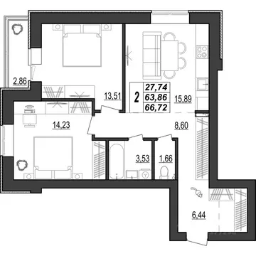 2-к кв. Мордовия, Саранск ул. 1-я Набережная, 56 (66.72 м)