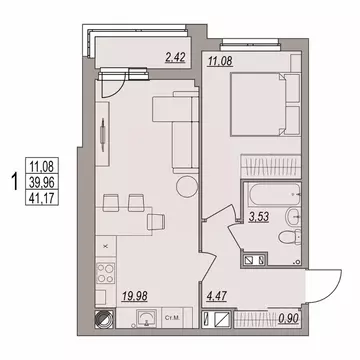 1-к кв. Волгоградская область, Волгоград ул. Дымченко, 9 (41.17 м)