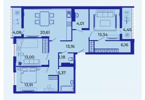3-к кв. Брянская область, Брянск ул. Имени О.С. Визнюка, 18 (100.27 м)