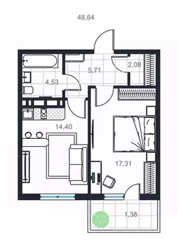 1-к кв. Дагестан, Каспийск просп. Акулиничева (48.64 м)
