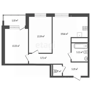 2-к кв. Тюменская область, Тюмень Одесская ул., 7/1 (55.0 м)