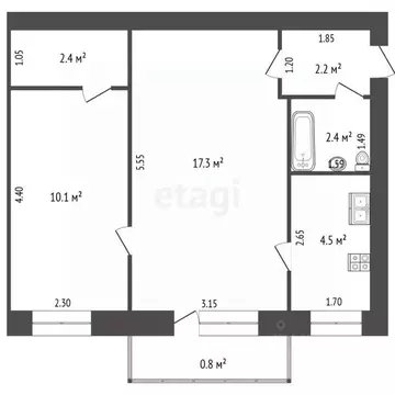 2-к кв. Татарстан, Альметьевск ул. Белоглазова, 115 (38.9 м)