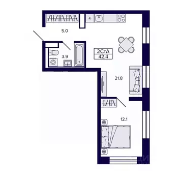 2-к кв. Хабаровский край, Хабаровск ул. Карла Маркса, 96/1 (42.45 м)