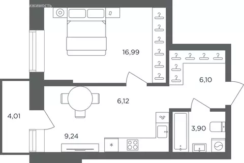 1-комнатная квартира: Пермь, микрорайон ДКЖ (43.55 м)