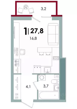 Студия Тверская область, Тверь Южный жилой комплекс (27.8 м)