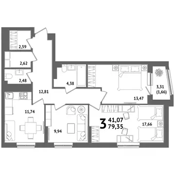 3-к кв. Башкортостан, Уфа Глумилино жилрайон, Холмогоры жилой комплекс ...