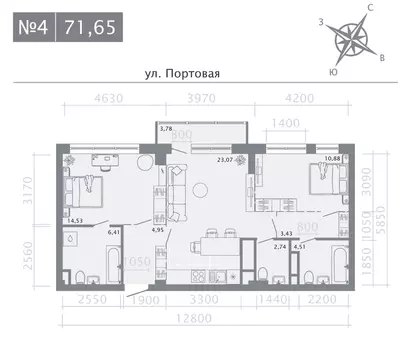 2-к кв. Татарстан, Казань Живи на Портовой жилой комплекс (71.65 м)