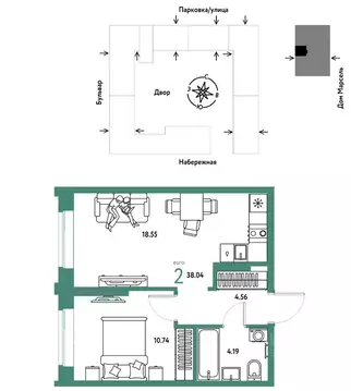 2-к кв. Тюменская область, Тюмень Береговая ул., 100к2 (38.04 м)