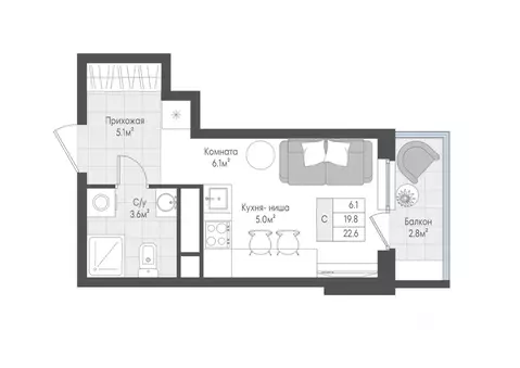 Студия Тверская область, Тверь Южный мкр, Этот жилой комплекс (20.67 ...