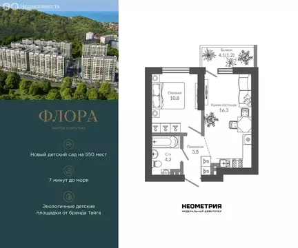 1-комнатная квартира: Сочи, улица Искры, 66/9к3 (36.4 м)