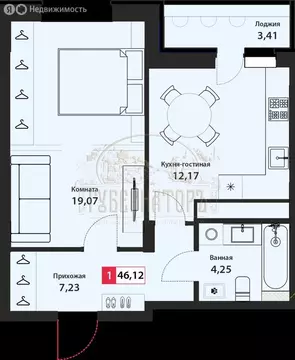 1-комнатная квартира: Тверь, Оснабрюкская улица, 22 (46.12 м)