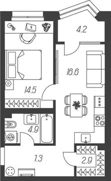1-к кв. Тульская область, Тула ул. Михеева (50.4 м)