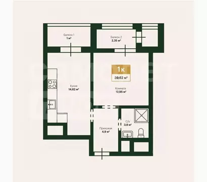 1-к кв. Крым, Симферополь ул. Грибоедова, 7 (40.1 м)