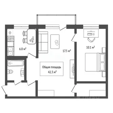 2-к кв. Новосибирская область, Обь ул. ЖКО Аэропорта, 6 (42.3 м)