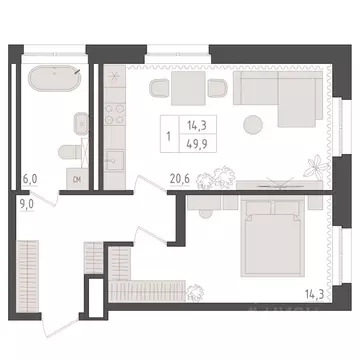 1-к кв. Башкортостан, Уфа 563-й кв-л,  (49.9 м)