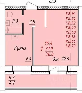 1-к кв. Алтайский край, Новоалтайск ул. 9 Января, 21 (36.0 м)