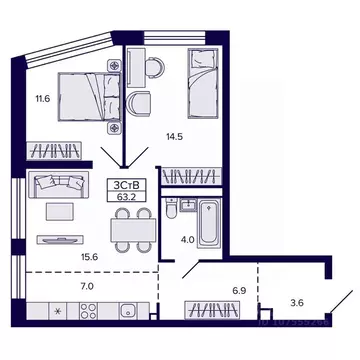 3-к кв. Хабаровский край, Хабаровск ул. Карла Маркса (63.19 м)