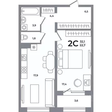 2-к кв. Новосибирская область, Новосибирск Беловежский мкр,  (53.5 м)