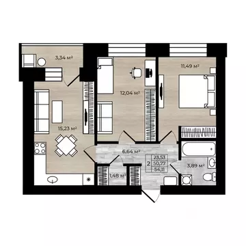 2-к кв. Ярославская область, Ярославль Тормозное ш. (54.11 м)