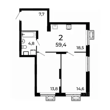 2-к кв. Нижегородская область, Нижний Новгород ул. Коперника, 15 (59.2 ...
