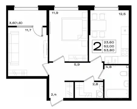 2-к кв. Ростовская область, Аксай просп. Аксайский (53.8 м)