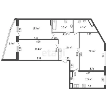 3-комнатная квартира: Санкт-Петербург, улица Оптиков, 34к2 (94.5 м)