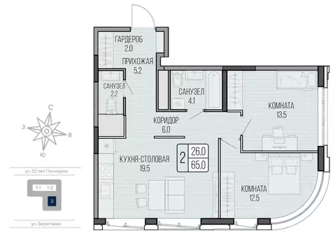 2-к кв. Удмуртия, Ижевск Северо-Западный жилрайон, 7-й мкр, ЛайтХаус ...