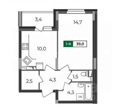 1-к кв. Владимирская область, Владимир бул. Сталинградский, 5 (39.0 м)