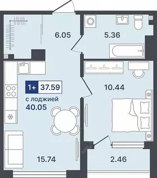 1-к кв. Тюменская область, Тюмень ул. Алексея Сергиенко, 1 (37.59 м)
