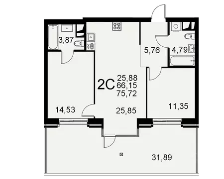 2-к кв. Тульская область, Тула Пушкинская ул., 2Г (66.15 м)