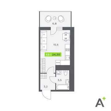 Квартира-студия: Кудрово, Солнечная улица, 4 (24.3 м)