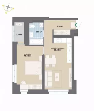 1-к кв. Свердловская область, Екатеринбург ул. Студенческая, 16 (51.95 ...