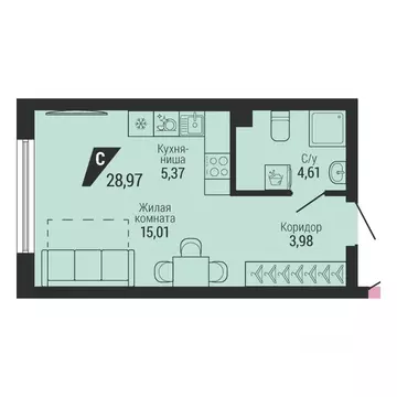 1-к кв. Свердловская область, Екатеринбург пер. Ученический, 4 (28.97 ...