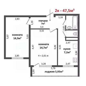 2-к кв. Свердловская область, Екатеринбург ул. Серафимы Дерябиной, 30В ...