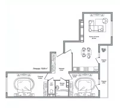 2-к кв. Ярославская область, Ярославль просп. Фрунзе, 56В (73.26 м)