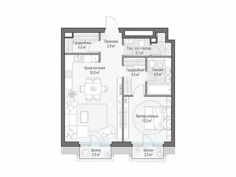 1-комнатная квартира: Москва, Средний Тишинский переулок (69.2 м)
