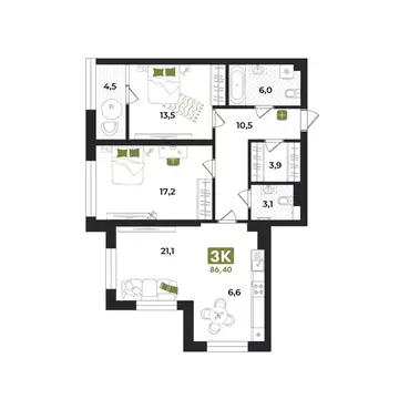 3-комнатная квартира: Тюмень, улица Евгения Войнова, 7 (86.4 м)