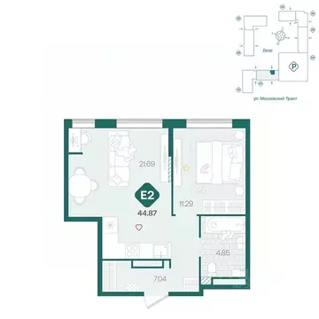 1-к кв. Тюменская область, Тюмень Сибирский жилой комплекс (44.87 м)