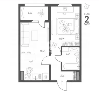 1-к кв. Липецкая область, Липецк ул. Перова, 2Д (36.92 м)