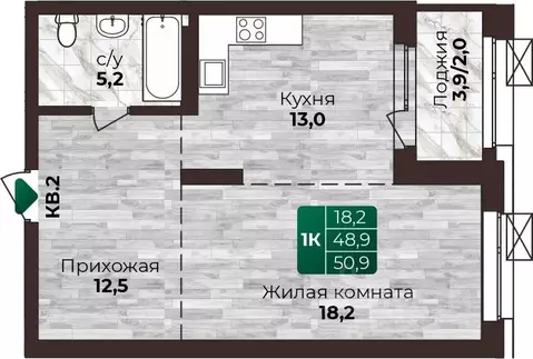 1-к кв. Алтайский край, Барнаул ул. 6-я Нагорная, 15Г/12 (50.9 м)