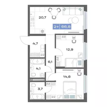 2-к кв. Свердловская область, Екатеринбург ул. Академика Парина, 11с1 ...