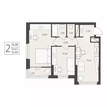 2-к кв. Волгоградская область, Волгоград ул. Степана Разина, 27 (52.66 ...