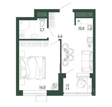 1-к кв. Воронежская область, Воронеж бул. Содружества, 6 (33.6 м)