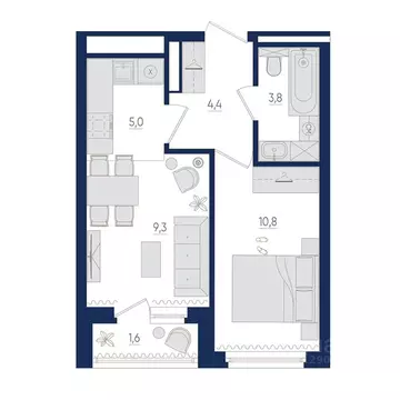 2-к кв. Башкортостан, Уфа бул. Яркий (34.1 м)