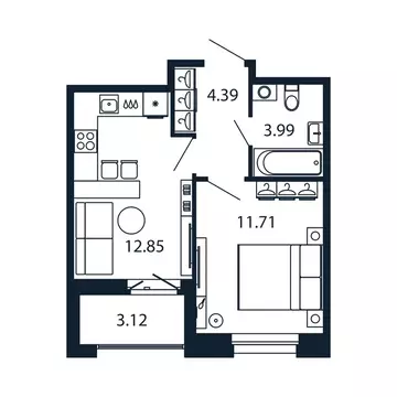 1-комнатная квартира: Новоселье, Центральная улица, 30к2 (32.5 м)