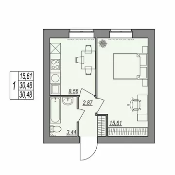 1-к кв. Волгоградская область, Волгоград Типографская ул., 83 (30.48 ...