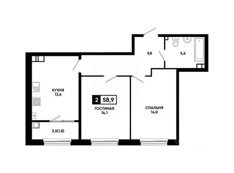 2-к кв. Ставропольский край, Ставрополь ул. Доваторцев, 179Гк1 (58.9 ...