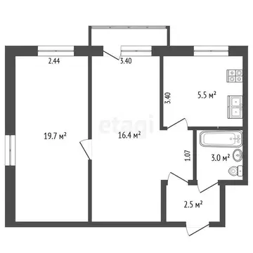 2-комнатная квартира: Самара, Московское шоссе, 18-й километр, 9 (43.1 ...