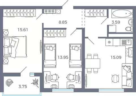 2-к кв. Самарская область, Волжский район, Лопатино с/пос, пос. ...